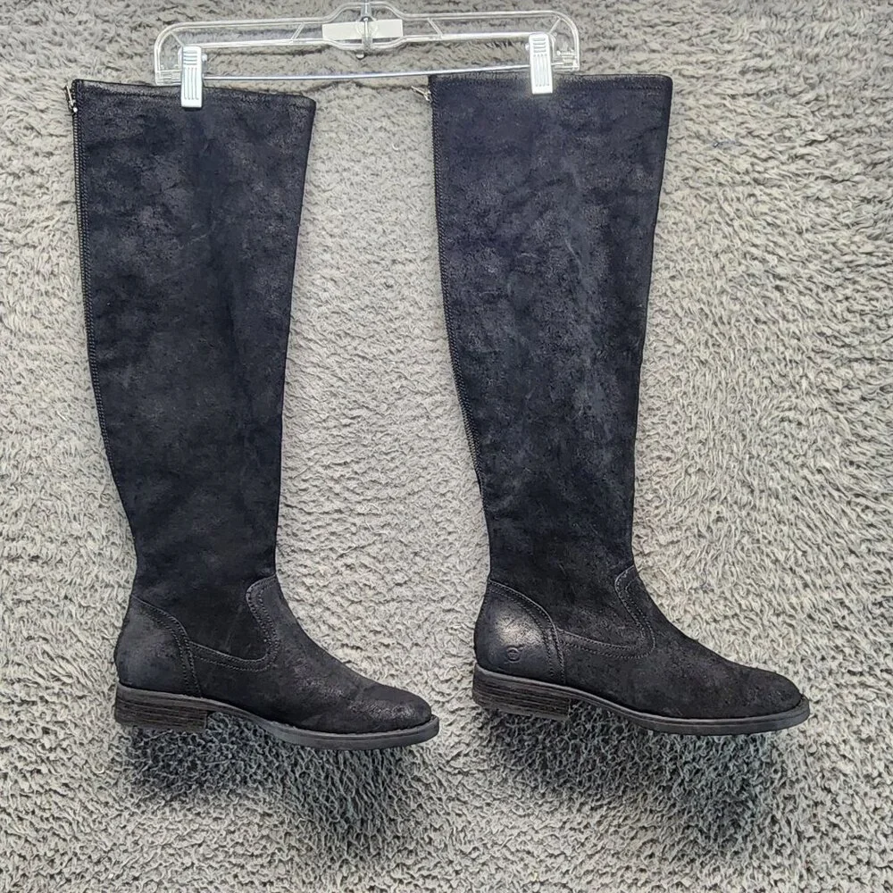 Born Shoes Womens Size 7 M Borman Black Suede Leather Over-The-Knee Boots *GUC*